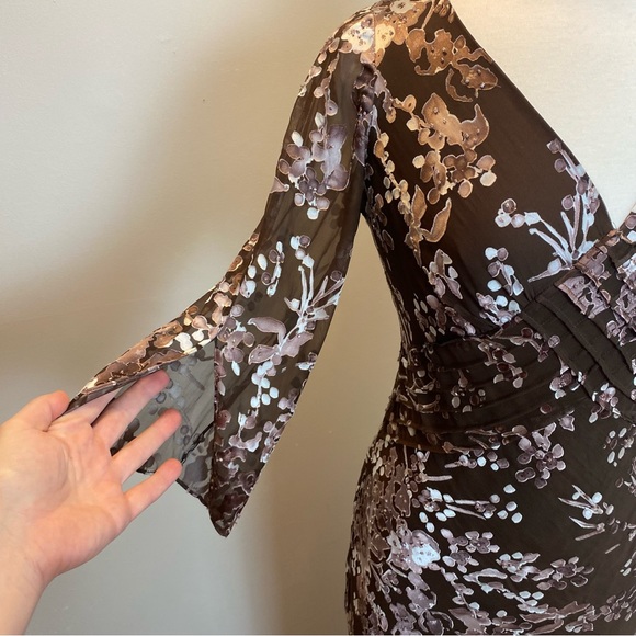 Papell Boutique Brown Velvet Burnout Floral Dress - Picture 4 of 9